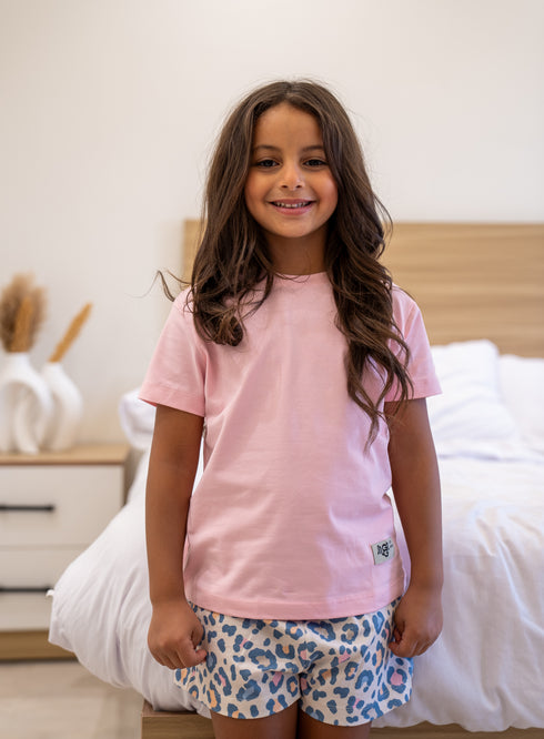 Girls summer pajama set Rose t-shirt + Leopard shorts